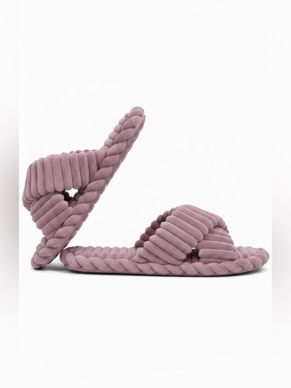 Women’s size 5–6 slippers solid light plum crisscross plush open toe comfort new
